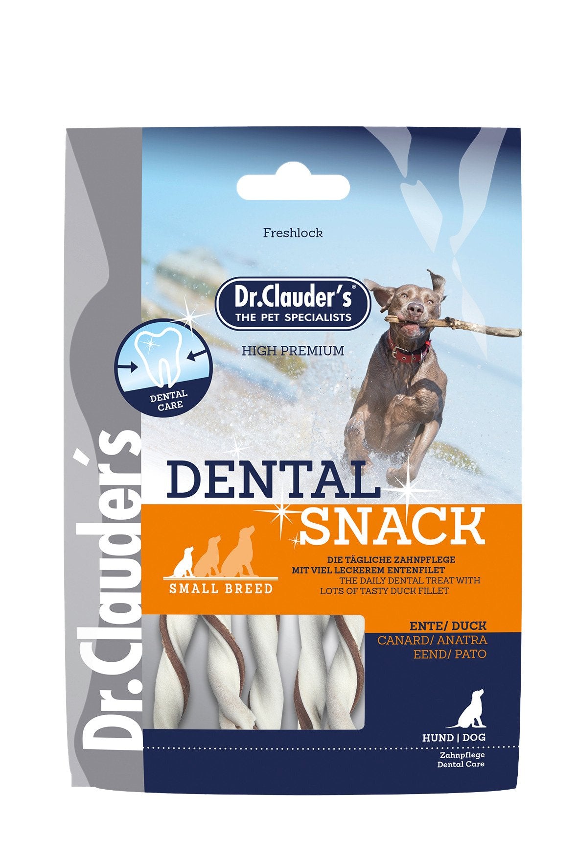Dr.Clauder’s Snack Funcional Dental Todas Las Razas Pato Pequeño 10x80G Perro