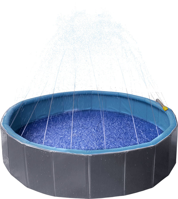 Piscina Redonda Para Perros Con Rociador 2 En 1 – Gris/Azul 80X20