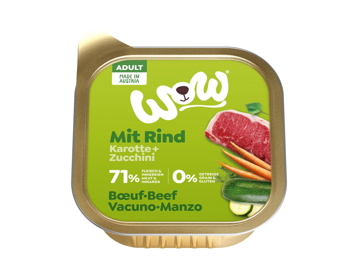 WOW ALIMENTO HÚMEDO DE VACUNO CON ZANAHORIAS PERRO 11X150GR