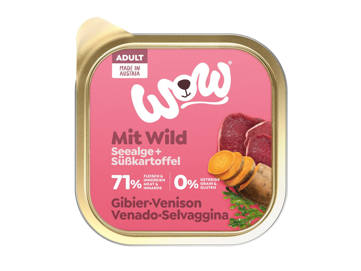 WOW ALIMENTO HÚMEDO DE VENADO CON BONIATO PERRO 11X150GR