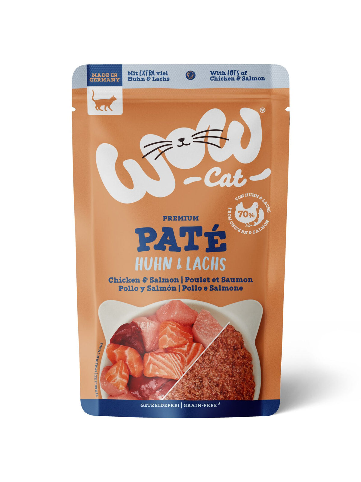 WOW CAT DE POLLO Y SALMÓN GATO 12X125GR