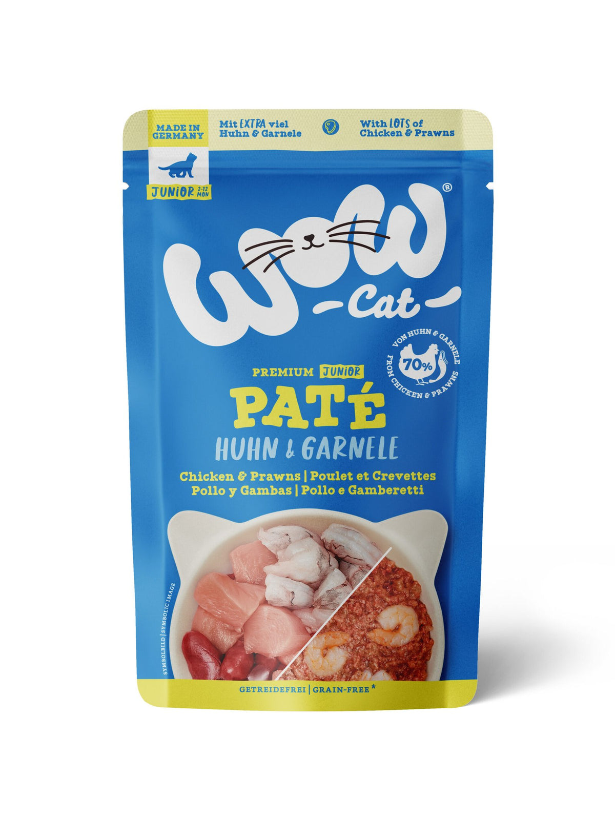 WOW CAT POLLO Y GAMBAS GATO JUNIOR 12x125GR