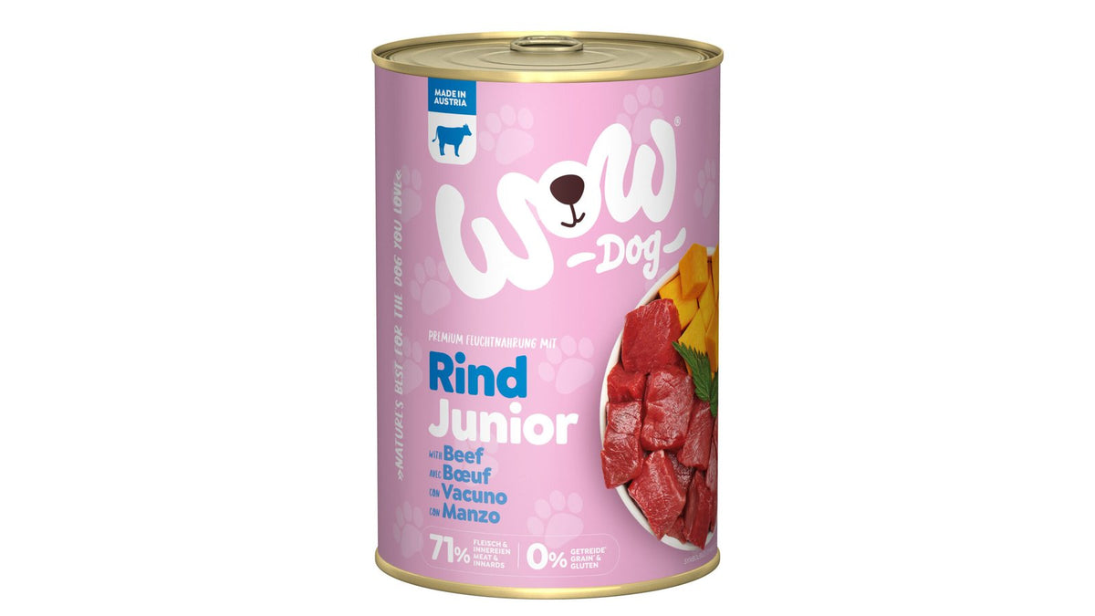 WOW ALIMENTO HÚMEDO DE VACUNO CON CALABAZA PERRO JUNIOR 6x400GR